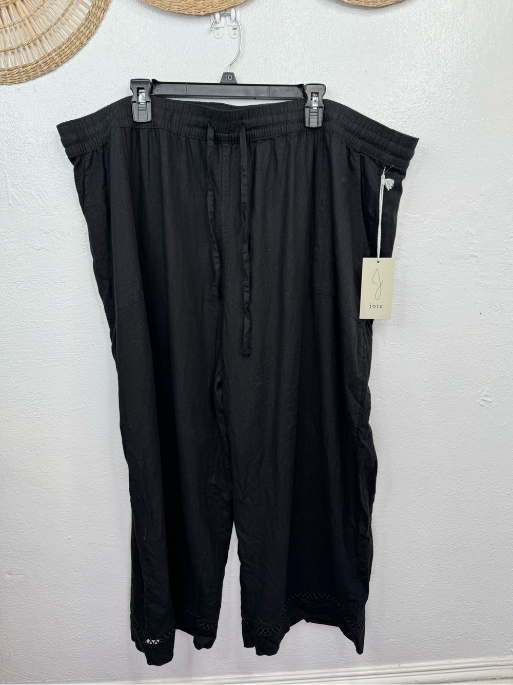 Joie Pants Womens Size 3X Black Wide-Leg Cropped Pull-On Drawstring